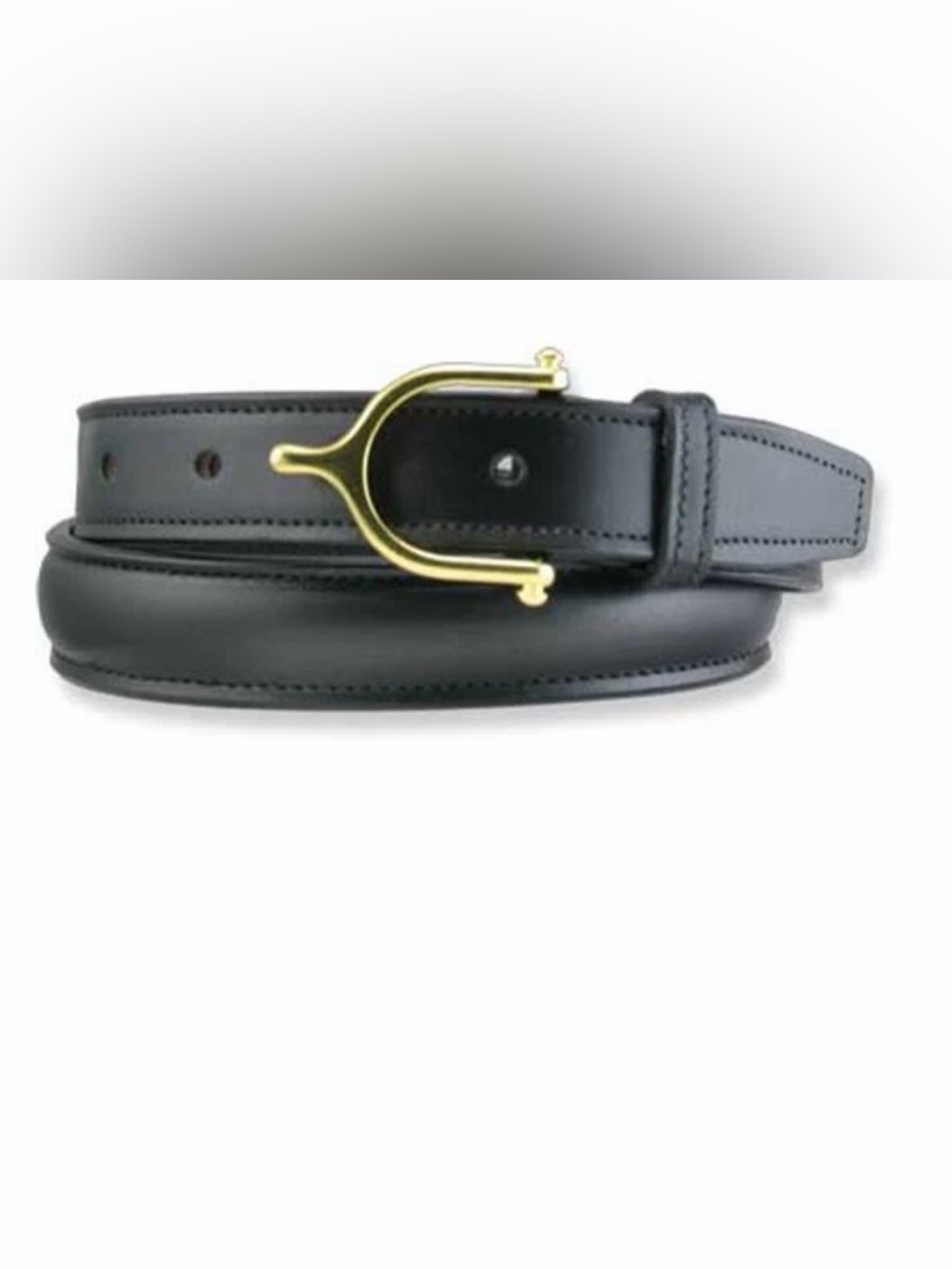 Women’s Equestrian Black Leather Belt with Gold Buckle